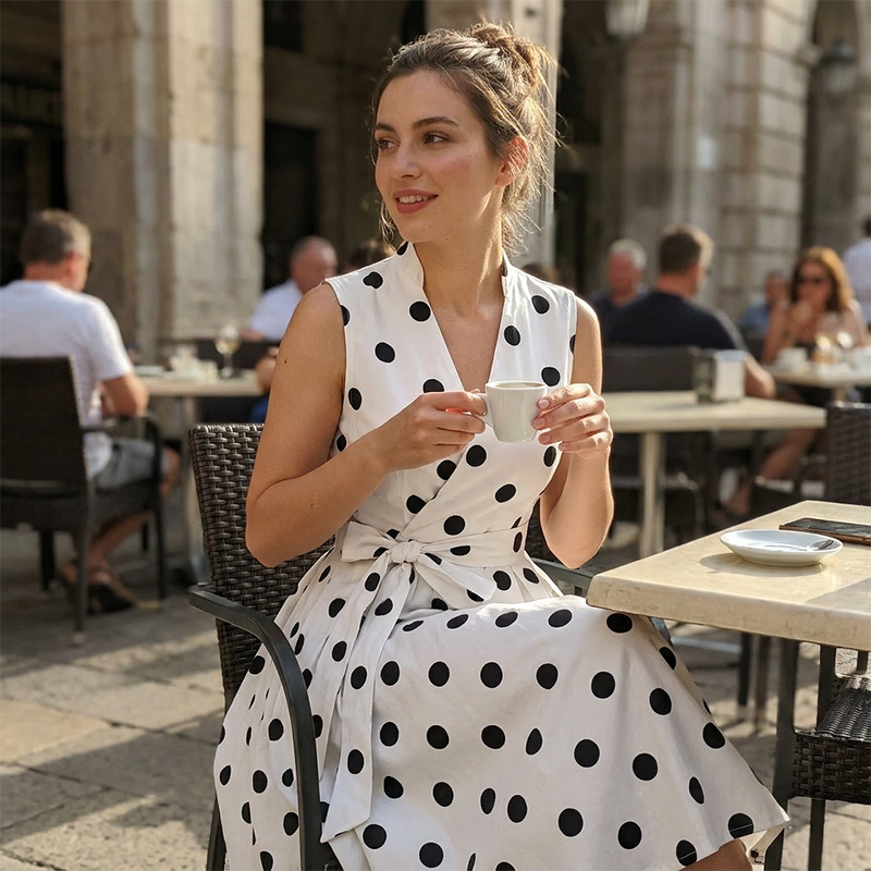 👗 PROMO LIMITÉE 50% DE RÉDUCTION ! 💥 Robe Femme Sans Manches Col V à Pois – Classique, Ceinture Ajustable, Polyvalente ✨