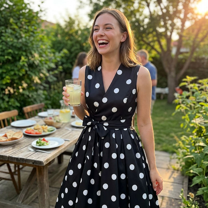 👗 PROMO LIMITÉE 50% DE RÉDUCTION ! 💥 Robe Femme Sans Manches Col V à Pois – Classique, Ceinture Ajustable, Polyvalente ✨