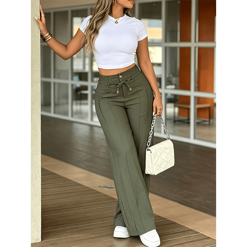 👖 PROMO LIMITÉE 50% DE RÉDUCTION ! 💥 Pantalon Taille Haute Jambe Droite – Couture Frontale, Élastique Dos, Polyvalent ✨