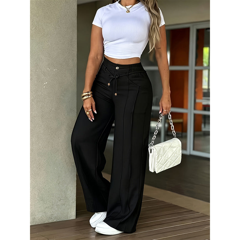 👖 PROMO LIMITÉE 50% DE RÉDUCTION ! 💥 Pantalon Taille Haute Jambe Droite – Couture Frontale, Élastique Dos, Polyvalent ✨