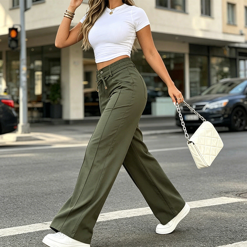 👖 PROMO LIMITÉE 50% DE RÉDUCTION ! 💥 Pantalon Taille Haute Jambe Droite – Couture Frontale, Élastique Dos, Polyvalent ✨