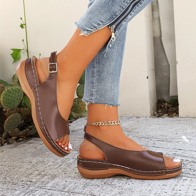 Sandales confortables vintage à bout ouvert pour femme