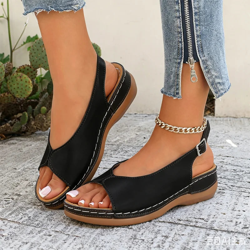 Sandales confortables vintage à bout ouvert pour femme