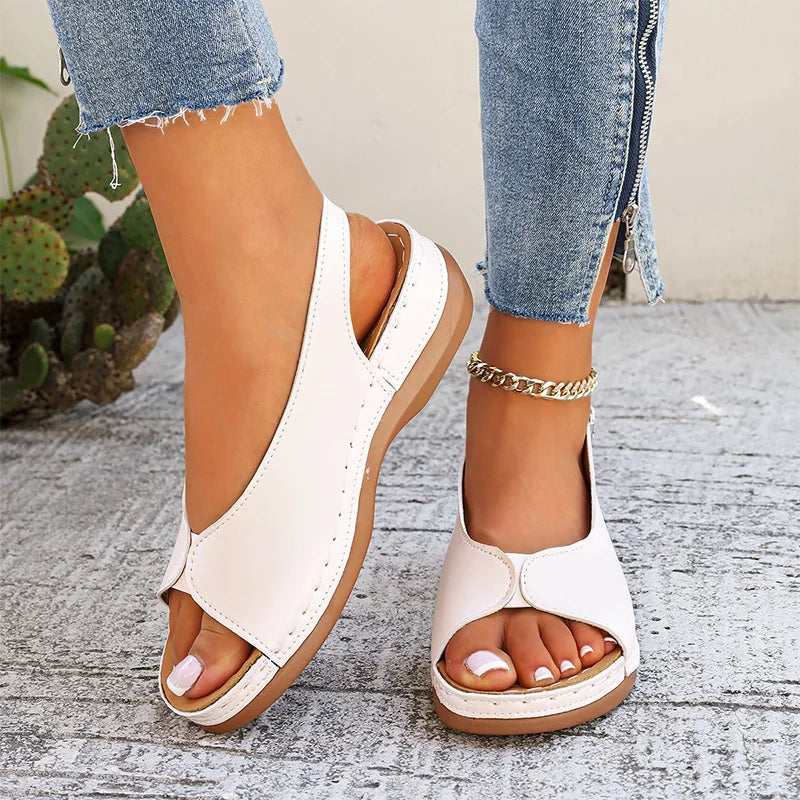 Sandales confortables vintage à bout ouvert pour femme