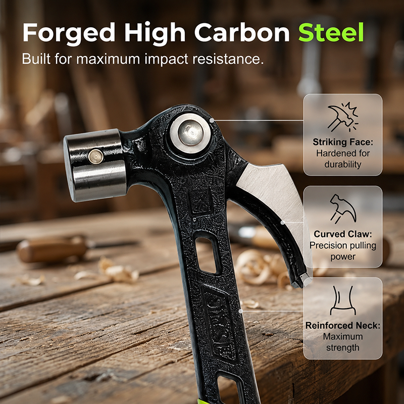 🔨PROMO LIMITÉE -50%✨Marteau Griffe Multifonctionnel Industriel – Acier Forgé Haute Carbone, Guide-Clou Magnétique, Manche Ergonomique Anti-Vibration · Angle Réglable 💪
