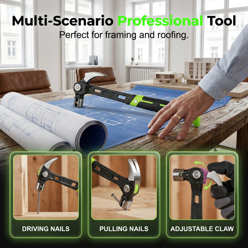 🔨PROMO LIMITÉE -50%✨Marteau Griffe Multifonctionnel Industriel – Acier Forgé Haute Carbone, Guide-Clou Magnétique, Manche Ergonomique Anti-Vibration · Angle Réglable 💪