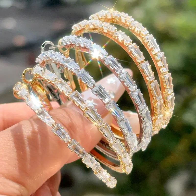 💎PROMO FLASH 50%✨Boucles d'Oreilles Créoles Femme Zircone Cubique – Micro-Pavées, Cuivre, 3 Coloris, 45mm, Idéales Quotidien & Soirée🎀