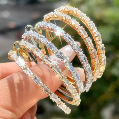 💎PROMO FLASH 50%✨Boucles d'Oreilles Créoles Femme Zircone Cubique – Micro-Pavées, Cuivre, 3 Coloris, 45mm, Idéales Quotidien & Soirée🎀