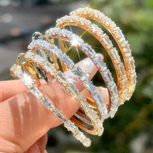 💎PROMO FLASH 50%✨Boucles d'Oreilles Créoles Femme Zircone Cubique – Micro-Pavées, Cuivre, 3 Coloris, 45mm, Idéales Quotidien & Soirée🎀