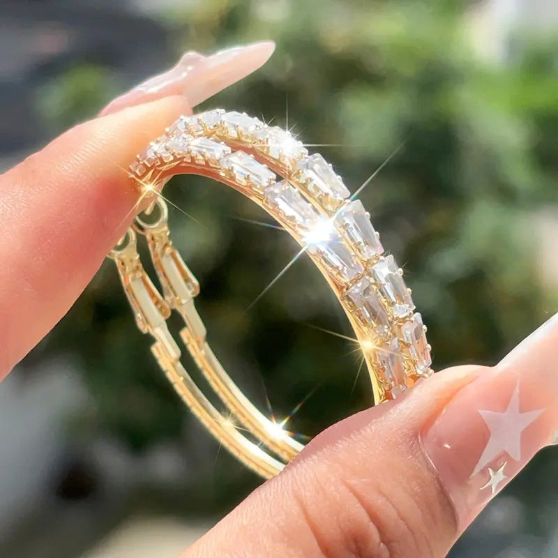 💎PROMO FLASH 50%✨Boucles d'Oreilles Créoles Femme Zircone Cubique – Micro-Pavées, Cuivre, 3 Coloris, 45mm, Idéales Quotidien & Soirée🎀