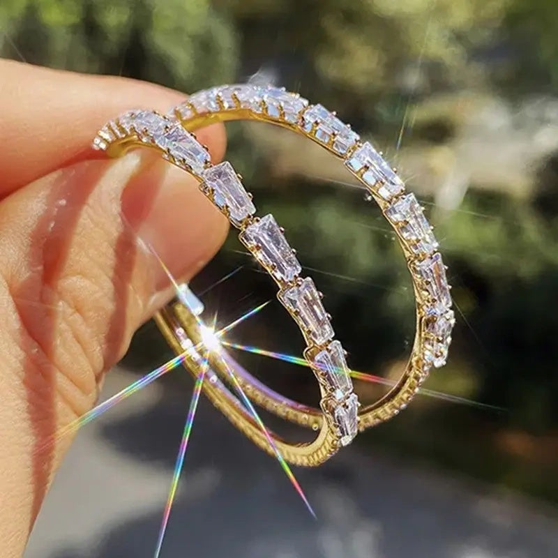 💎PROMO FLASH 50%✨Boucles d'Oreilles Créoles Femme Zircone Cubique – Micro-Pavées, Cuivre, 3 Coloris, 45mm, Idéales Quotidien & Soirée🎀