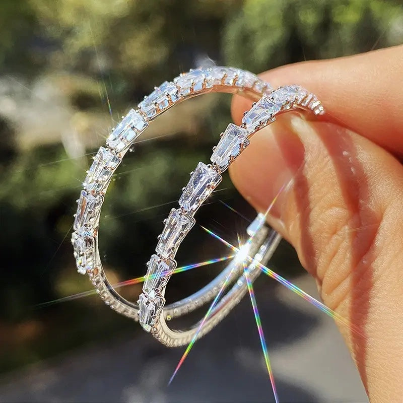 💎PROMO FLASH 50%✨Boucles d'Oreilles Créoles Femme Zircone Cubique – Micro-Pavées, Cuivre, 3 Coloris, 45mm, Idéales Quotidien & Soirée🎀