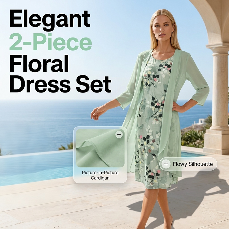 Ensemble 2 pièces pour femme : robe élégante en mousseline et cardigan