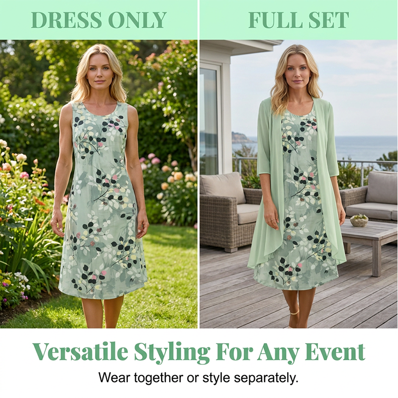 Ensemble 2 pièces pour femme : robe élégante en mousseline et cardigan