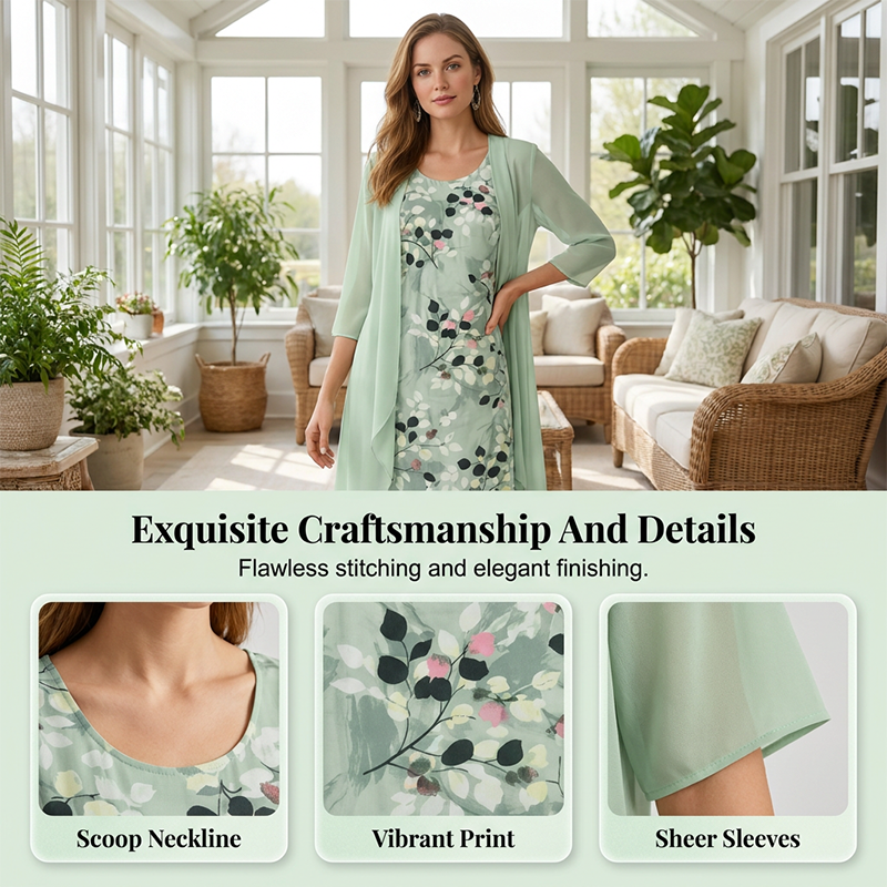 Ensemble 2 pièces pour femme : robe élégante en mousseline et cardigan