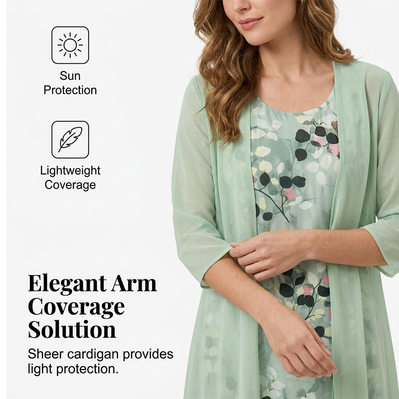 Ensemble 2 pièces pour femme : robe élégante en mousseline et cardigan