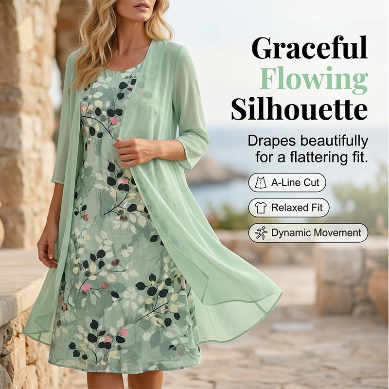 Ensemble 2 pièces pour femme : robe élégante en mousseline et cardigan