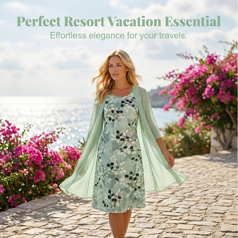 Ensemble 2 pièces pour femme : robe élégante en mousseline et cardigan