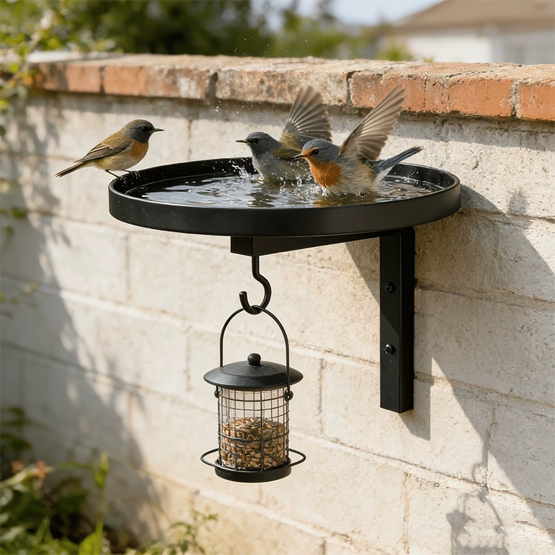 🐦PROMO -50%🛁Bain d'Oiseau Mural Métal Fer Robuste – Double Fonction Bassin + Crochet Polyvalent, Anti-Rouille, Fixation Murale Gain de Place