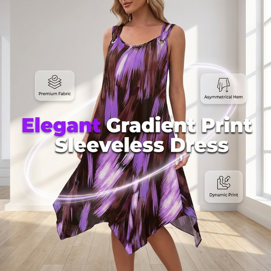 👗🌿 PROMO FLASH 50% ! Robe Dégradée Sans Manches – Tissu Respirant, Ourlet Asymétrique, Bretelles Anneaux O, 6 Coloris, Tailles S-5XL, Idéale Brunch & Bureau 🥂