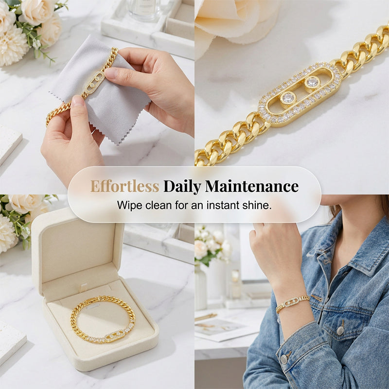 ✨🔥 PROMO -50% ! Bracelet Chaîne Cubaine Femme Plaqué Or – Zircon Cubique Brillant Assemblage Précis, Étiquette Rectangulaire Creuse Géométrique, Fermoir Rabat Sécurisé · Cadeau Luxe · 19 cm 💎