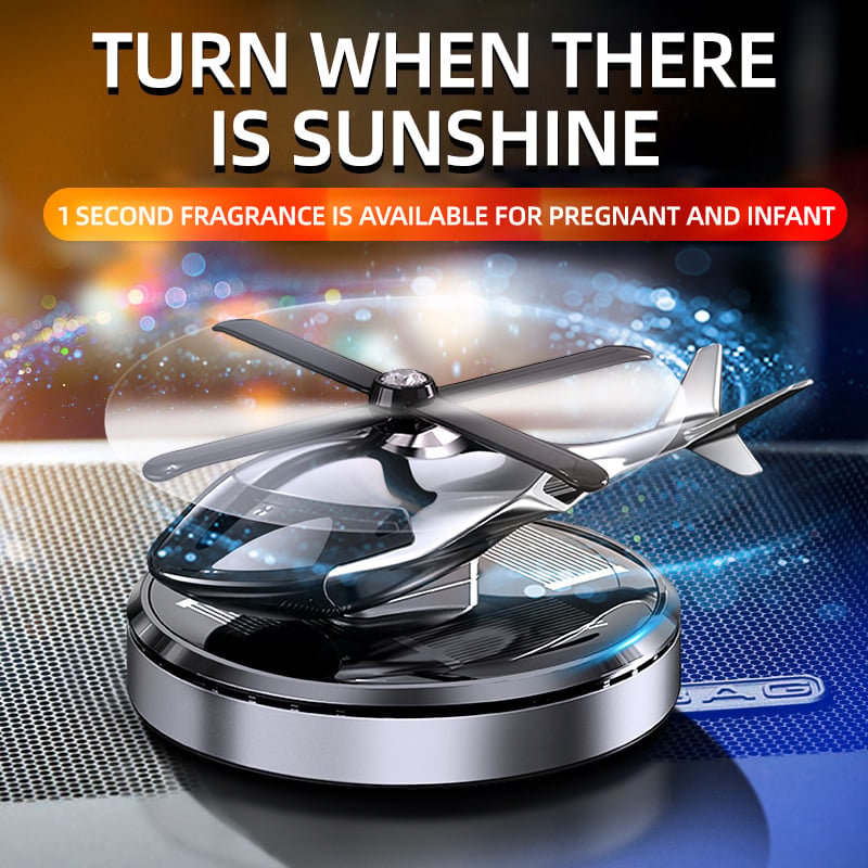 🚁 50% DE RÉDUCTION ⚡ Désodorisant hélicoptère solaire en métal – Rotation solaire & déco de voiture stylée – Diffuseur de fraîcheur, parfait pour tableau de bord ou bureau – écologique et amusant 🌿