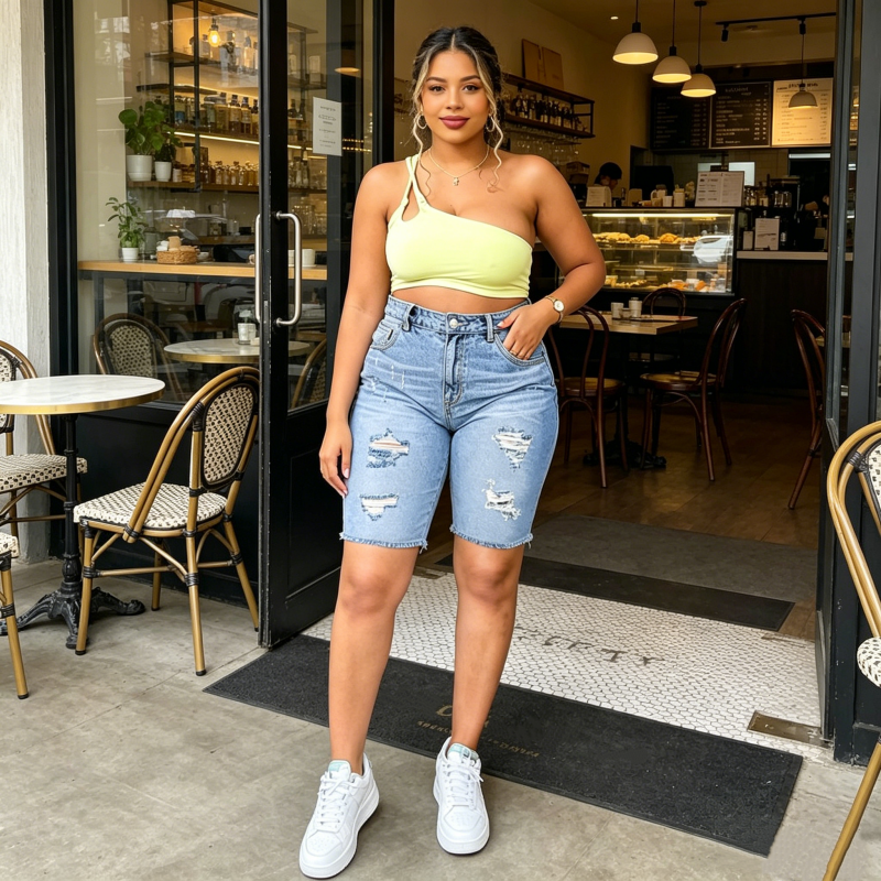 Short en jean déchiré grande taille pour femme