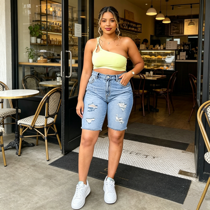 Short en jean déchiré grande taille pour femme
