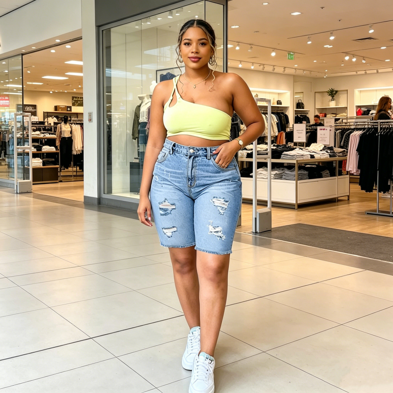 Short en jean déchiré grande taille pour femme