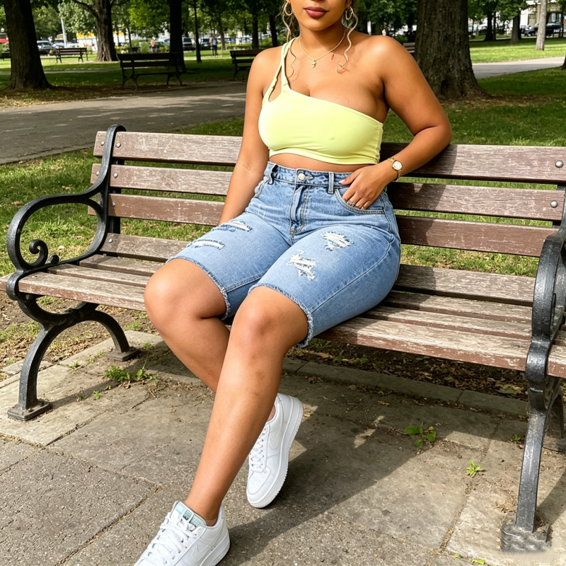Short en jean déchiré grande taille pour femme