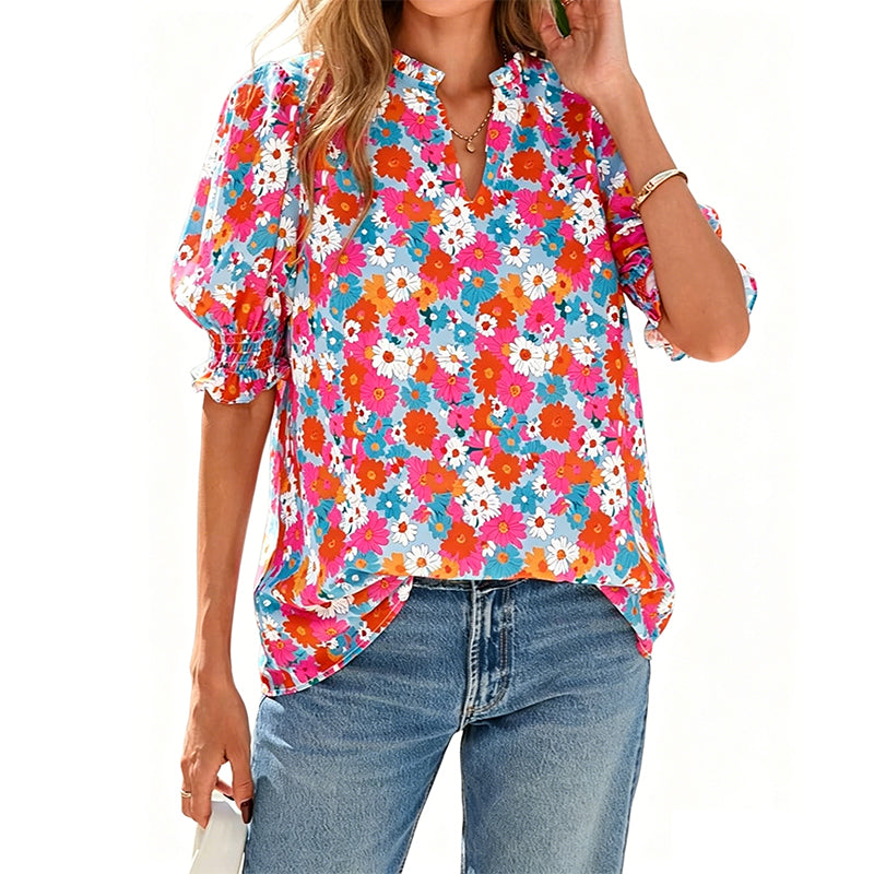 🎁Nouveautés 2026 -50%💥Top Fleuri d'Été à Manches Bouffantes pour Femme💐👔
