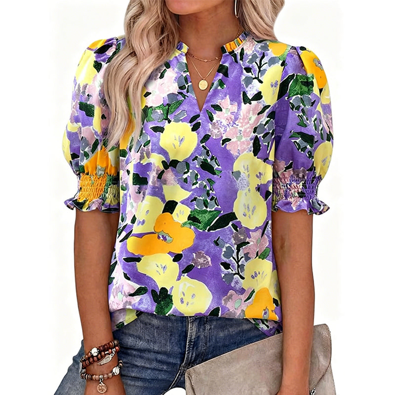 🎁Nouveautés 2026 -50%💥Top Fleuri d'Été à Manches Bouffantes pour Femme💐👔