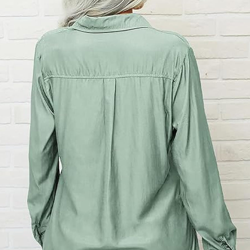 👚 50% DE RÉDUCTION ☀️ Chemise femme unie – Col, manches longues & boutonnage – Tissu doux, facile à assortir avec jean, jupe ou veste – intemporelle et polyvalente 🕶️✨
