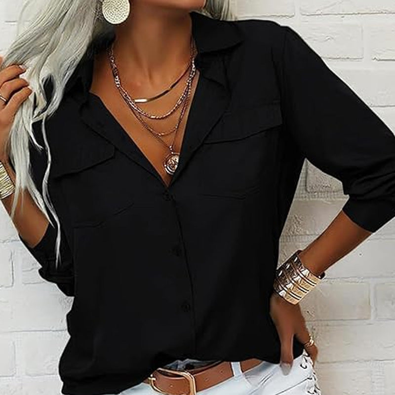 👚 50% DE RÉDUCTION ☀️ Chemise femme unie – Col, manches longues & boutonnage – Tissu doux, facile à assortir avec jean, jupe ou veste – intemporelle et polyvalente 🕶️✨