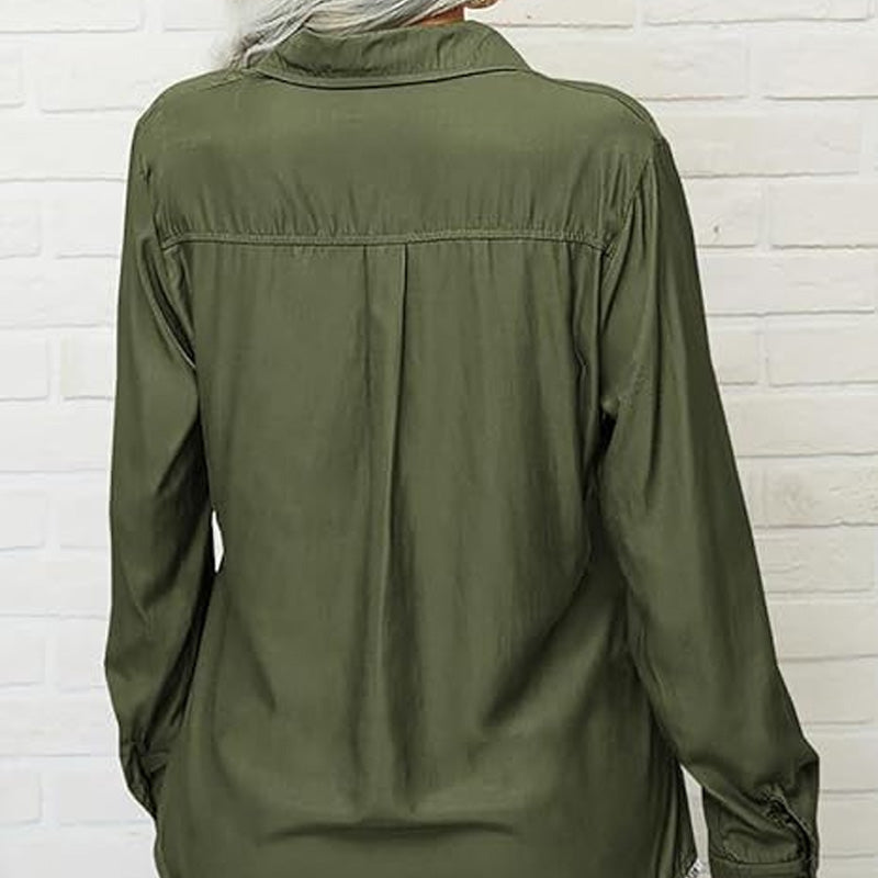 👚 50% DE RÉDUCTION ☀️ Chemise femme unie – Col, manches longues & boutonnage – Tissu doux, facile à assortir avec jean, jupe ou veste – intemporelle et polyvalente 🕶️✨