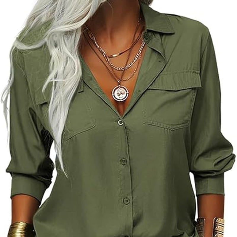 👚 50% DE RÉDUCTION ☀️ Chemise femme unie – Col, manches longues & boutonnage – Tissu doux, facile à assortir avec jean, jupe ou veste – intemporelle et polyvalente 🕶️✨