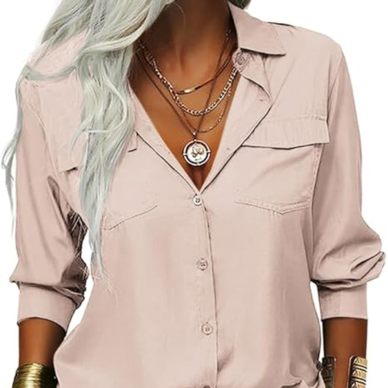 👚 50% DE RÉDUCTION ☀️ Chemise femme unie – Col, manches longues & boutonnage – Tissu doux, facile à assortir avec jean, jupe ou veste – intemporelle et polyvalente 🕶️✨