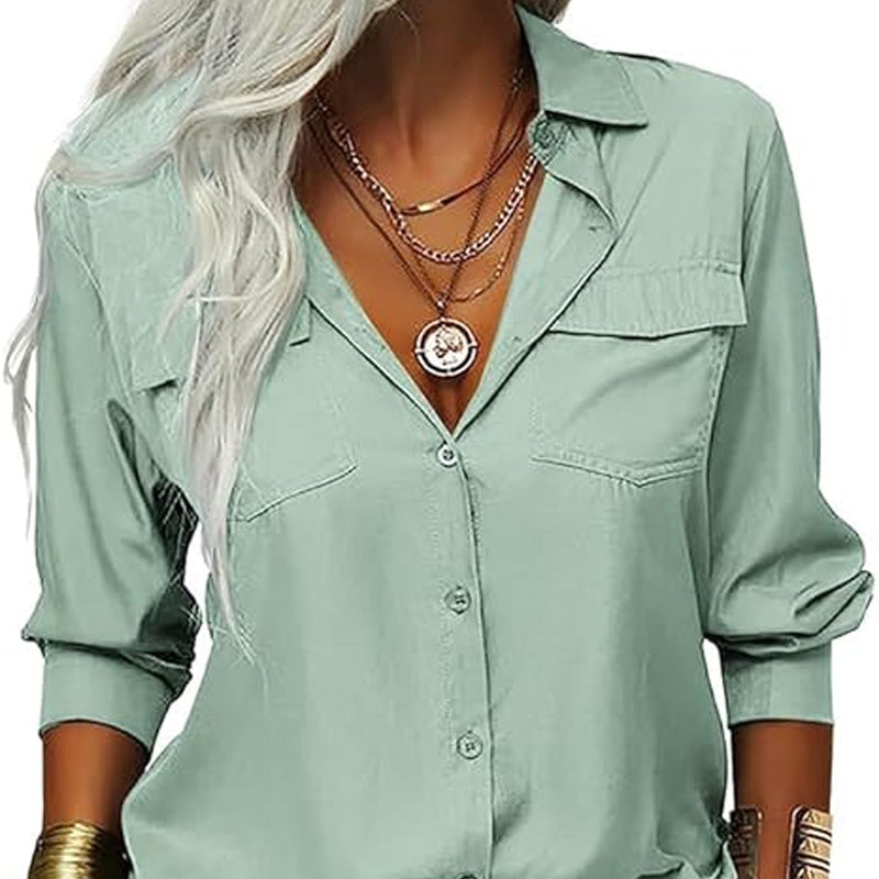 👚 50% DE RÉDUCTION ☀️ Chemise femme unie – Col, manches longues & boutonnage – Tissu doux, facile à assortir avec jean, jupe ou veste – intemporelle et polyvalente 🕶️✨