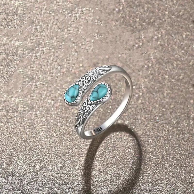 💍Bague Vintage Ajustable Ouverte Zircon Goutte – Filigrane Floral Antique Élégance Rétro Quotidien Événements, Double Zircon Éclat Irisé Mystique Captivant, Cuivre Léger Sans Irritation · 5 Motifs✨