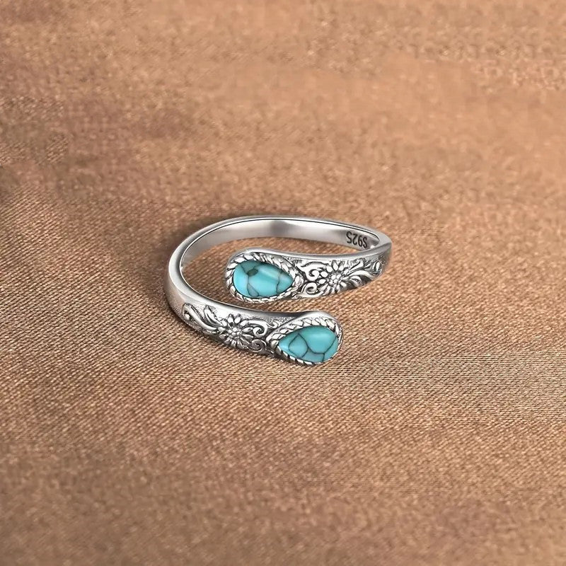 💍Bague Vintage Ajustable Ouverte Zircon Goutte – Filigrane Floral Antique Élégance Rétro Quotidien Événements, Double Zircon Éclat Irisé Mystique Captivant, Cuivre Léger Sans Irritation · 5 Motifs✨