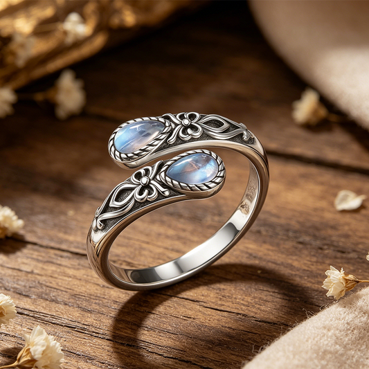 💍Bague Vintage Ajustable Ouverte Zircon Goutte – Filigrane Floral Antique Élégance Rétro Quotidien Événements, Double Zircon Éclat Irisé Mystique Captivant, Cuivre Léger Sans Irritation · 5 Motifs✨