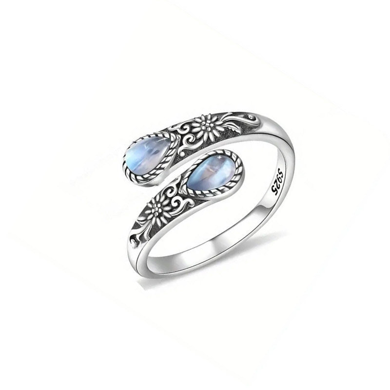 💍Bague Vintage Ajustable Ouverte Zircon Goutte – Filigrane Floral Antique Élégance Rétro Quotidien Événements, Double Zircon Éclat Irisé Mystique Captivant, Cuivre Léger Sans Irritation · 5 Motifs✨