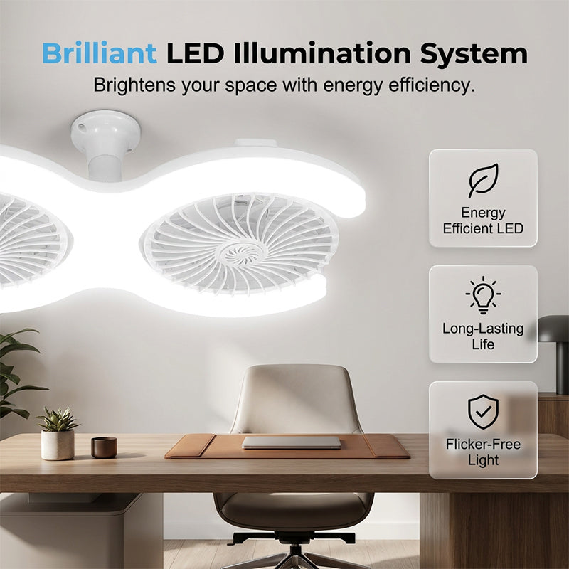 💡 -50%🔥Ventilateur Plafond LED Double Tête E27 – Double Rangée Grande Capacité Ventilation Refroidissement Instantané, LED Haute Transmittance Sans Scintillement Économie Énergie, Ultra-Silencieux Installation Secondes · Blanc ✨