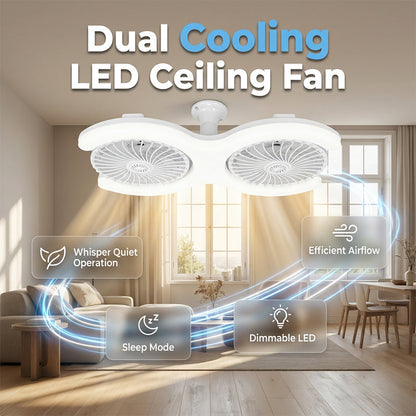 💡 -50%🔥Ventilateur Plafond LED Double Tête E27 – Double Rangée Grande Capacité Ventilation Refroidissement Instantané, LED Haute Transmittance Sans Scintillement Économie Énergie, Ultra-Silencieux Installation Secondes · Blanc ✨