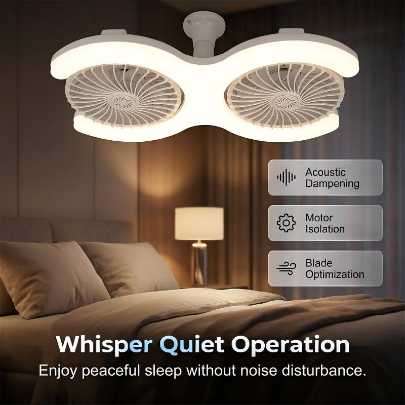 💡 -50%🔥Ventilateur Plafond LED Double Tête E27 – Double Rangée Grande Capacité Ventilation Refroidissement Instantané, LED Haute Transmittance Sans Scintillement Économie Énergie, Ultra-Silencieux Installation Secondes · Blanc ✨