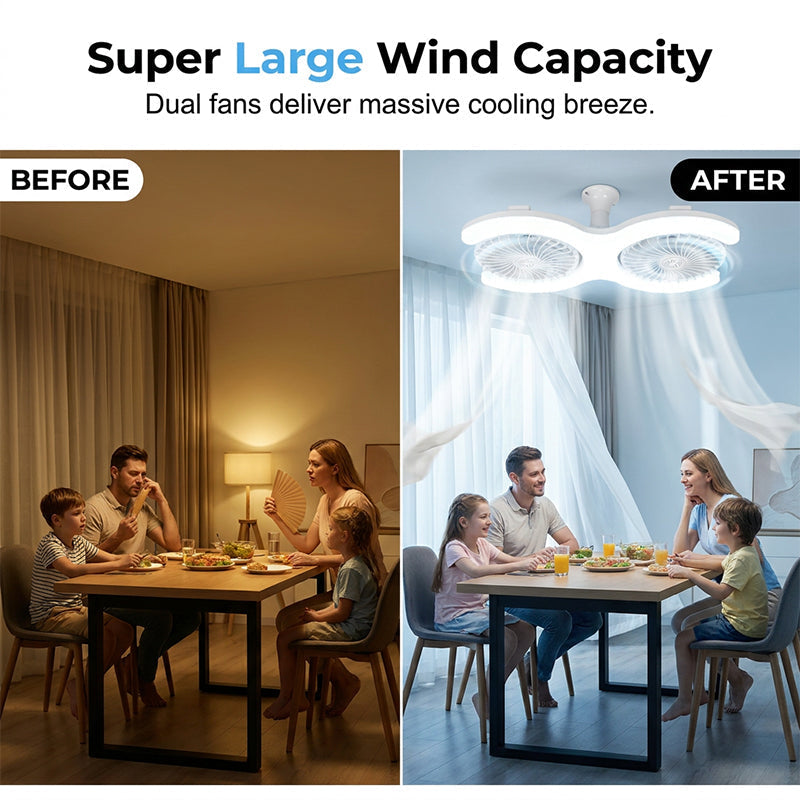 💡 -50%🔥Ventilateur Plafond LED Double Tête E27 – Double Rangée Grande Capacité Ventilation Refroidissement Instantané, LED Haute Transmittance Sans Scintillement Économie Énergie, Ultra-Silencieux Installation Secondes · Blanc ✨