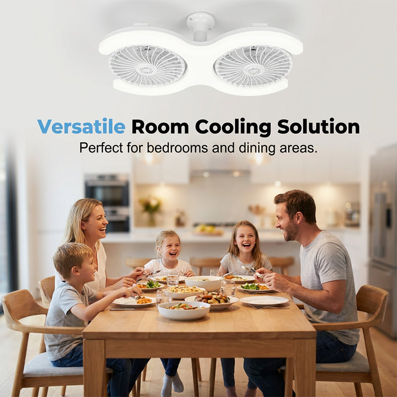 💡 -50%🔥Ventilateur Plafond LED Double Tête E27 – Double Rangée Grande Capacité Ventilation Refroidissement Instantané, LED Haute Transmittance Sans Scintillement Économie Énergie, Ultra-Silencieux Installation Secondes · Blanc ✨