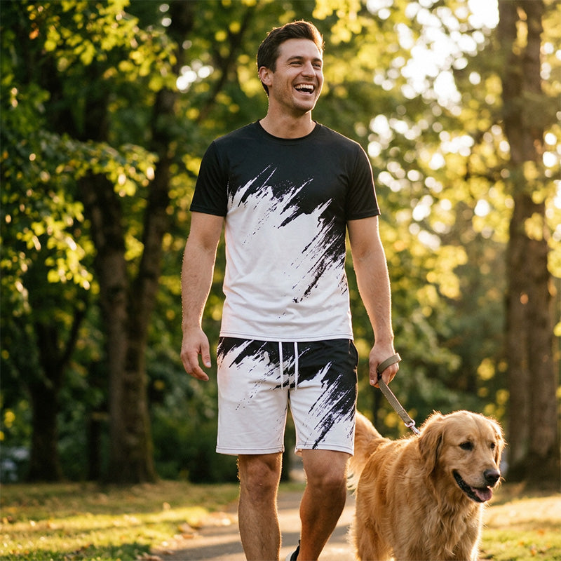 👕 OFFRE LIMITÉE -50 % ! 💥 Ensemble décontracté à imprimé dynamique pour homme – Coups de pinceau 3D, tissu doux, coupe ergonomique ✨