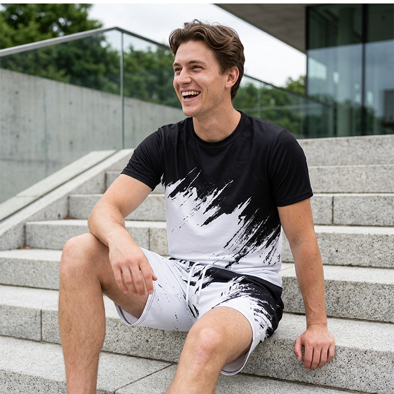 👕 OFFRE LIMITÉE -50 % ! 💥 Ensemble décontracté à imprimé dynamique pour homme – Coups de pinceau 3D, tissu doux, coupe ergonomique ✨