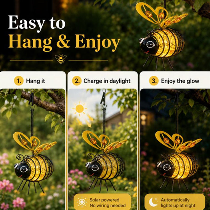 🐝PROMO FLASH 50%🌸Lumière Abeille Solaire Suspendue – Métal, Allumage Auto Crépuscule, Résiste Intempéries, 6-12h d'Éclairage, Idéale Jardin & Balcon 🏡✨